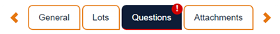 Questions tab with red exclamation