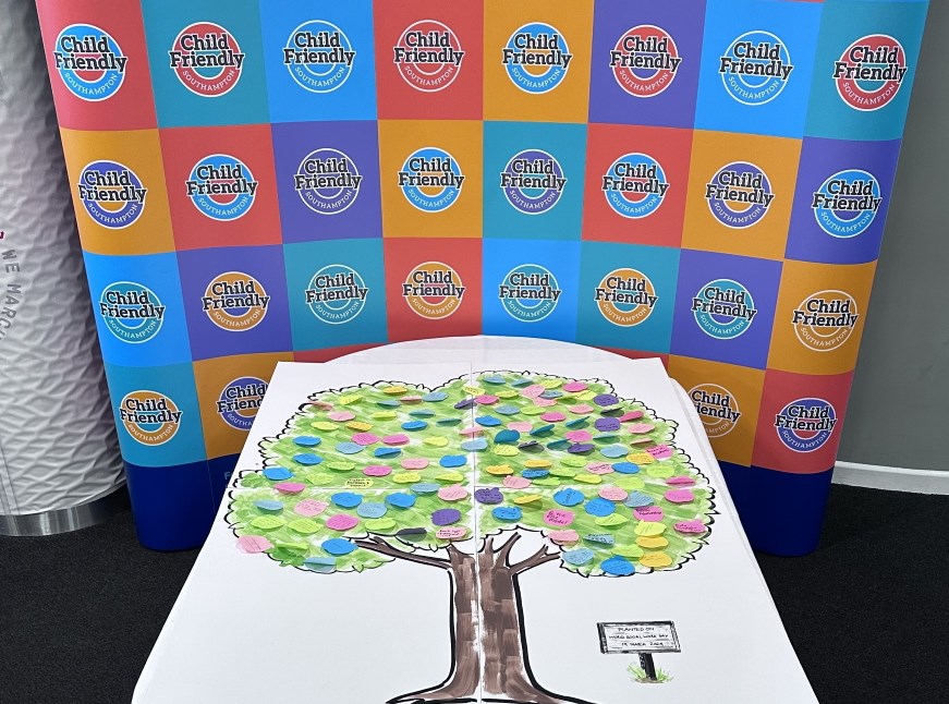 Apple post-it notes onto a drawing of a tree