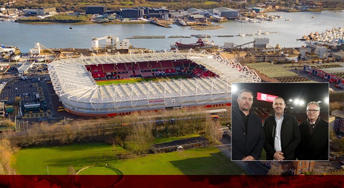 From left to right: Stephen Haynes, Executive Director - Growth and Prosperity of Southampton City Council, Phil Parsons, CEO of Southampton Football Club, and Andrew Travers, Chief Executive of Southampton City Council at St Mary's Stadium for the signing of the MOU.