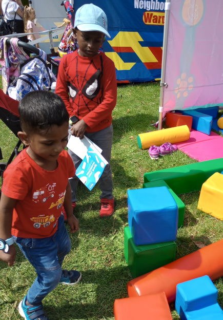 Children with soft play items